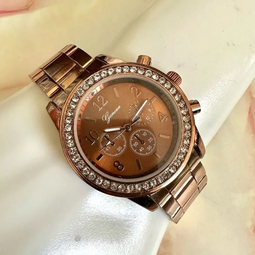 Geneva rose gold tone  rhinestone Watch
